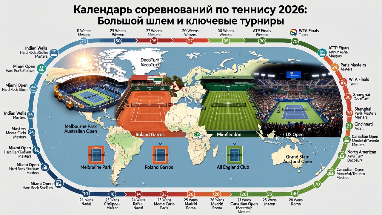 Календарь соревнований по теннису 2026: Большой шлем и ключевые турниры