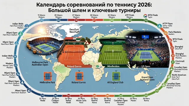 Календарь соревнований по теннису 2026: Большой шлем и ключевые турниры